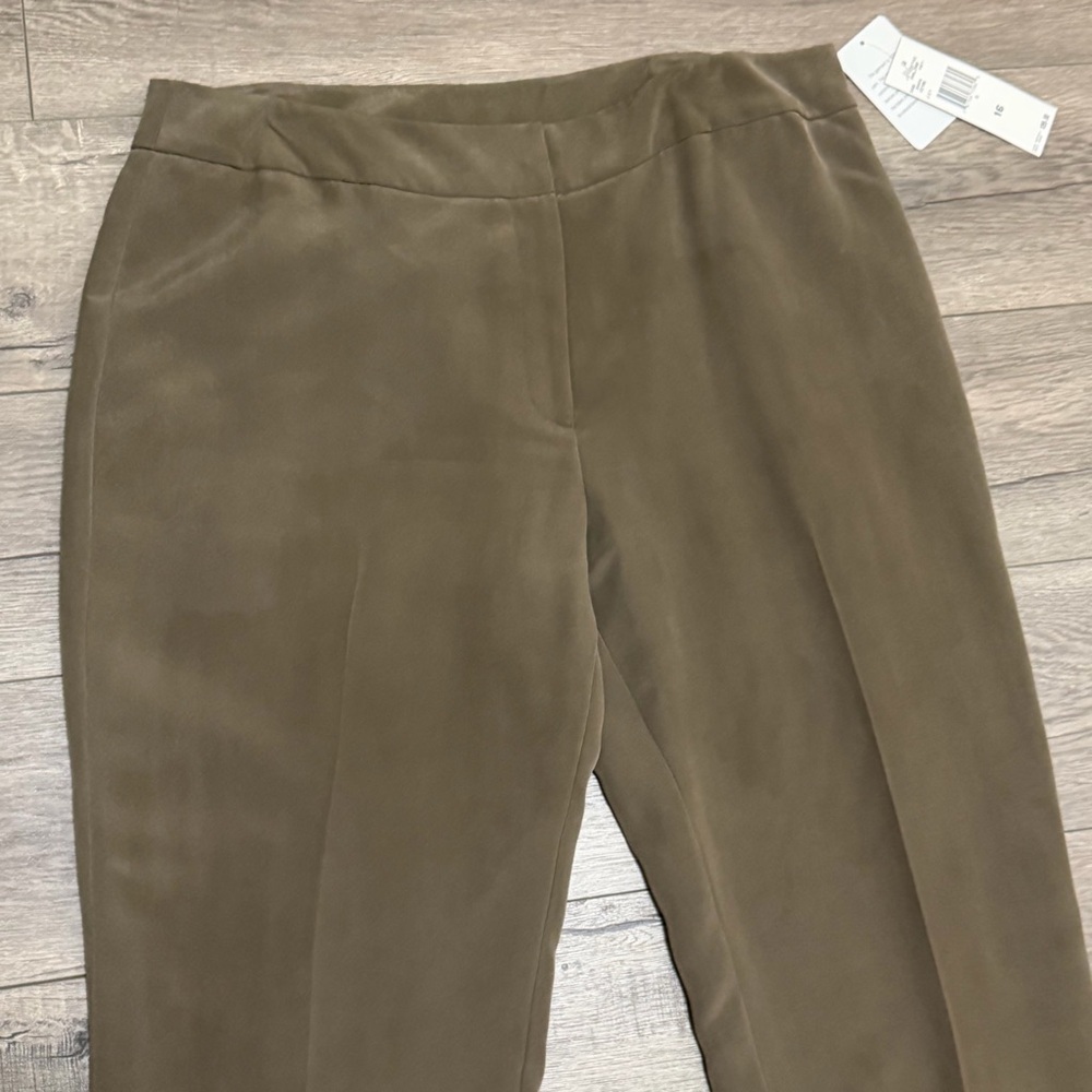 JONES NEW YORK 100% Silk Straight Leg Trousers Pants Brown Lined Sz 16 NWT - Picture 4 of 9